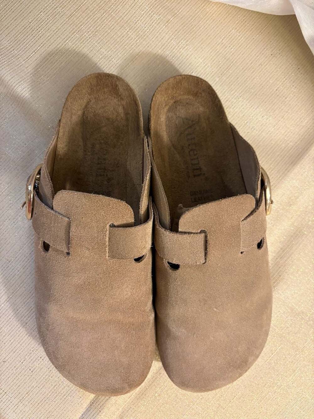 Autenti Brown Suede Leather Clogs with Buckle Strap - Picture 3 of 8